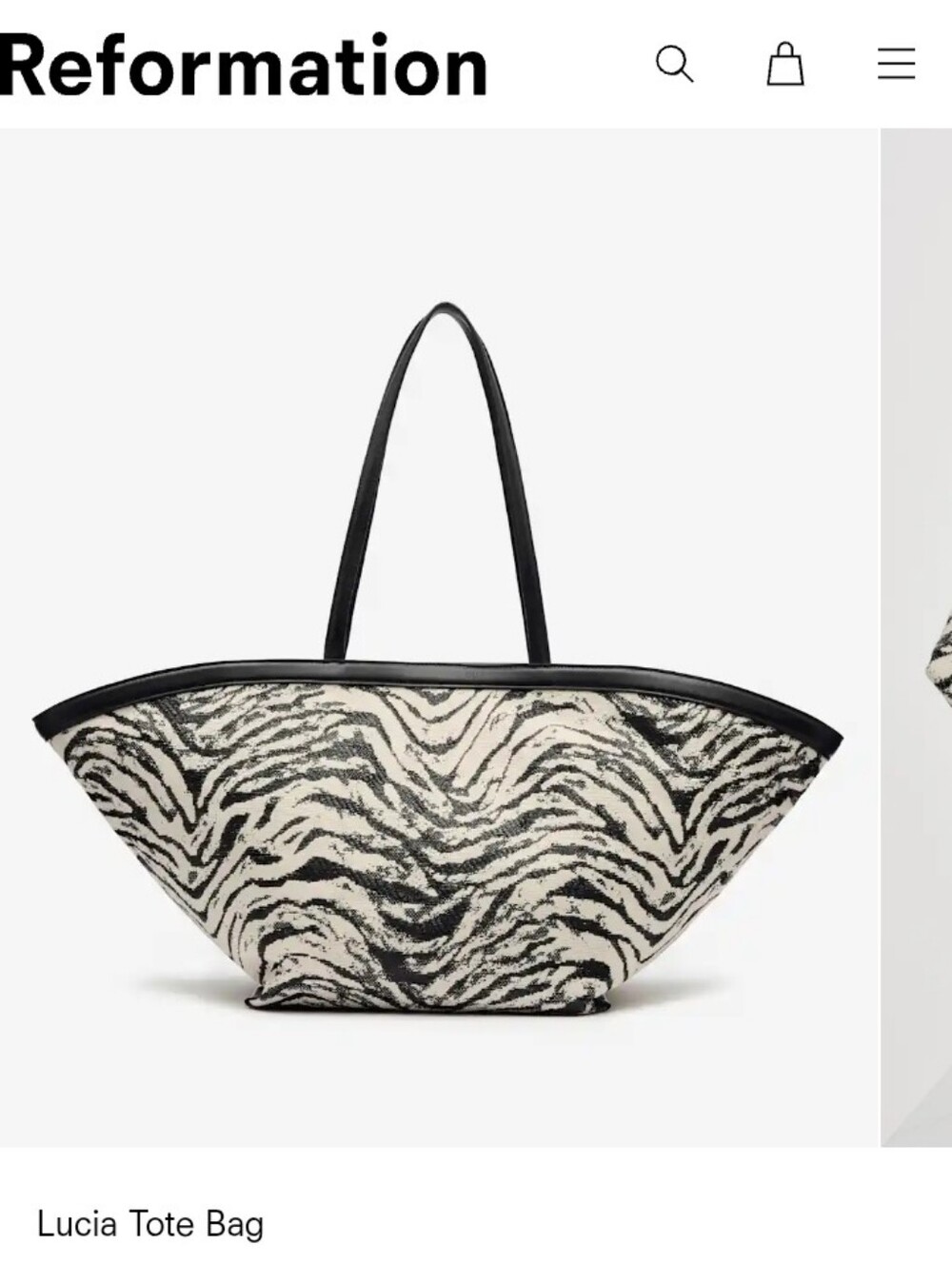 Reformation Lucia Tote Bag in Black and White Zebra